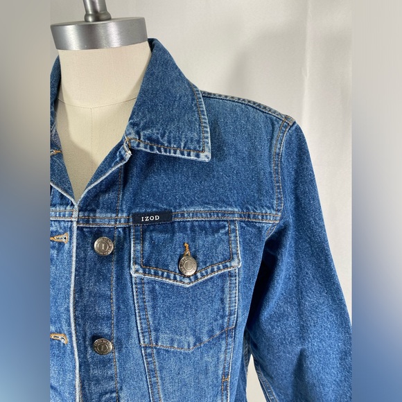 Izod jean denim jacket blue trucker cowgirl farmgirl boho hippie petite medium - Picture 2 of 6